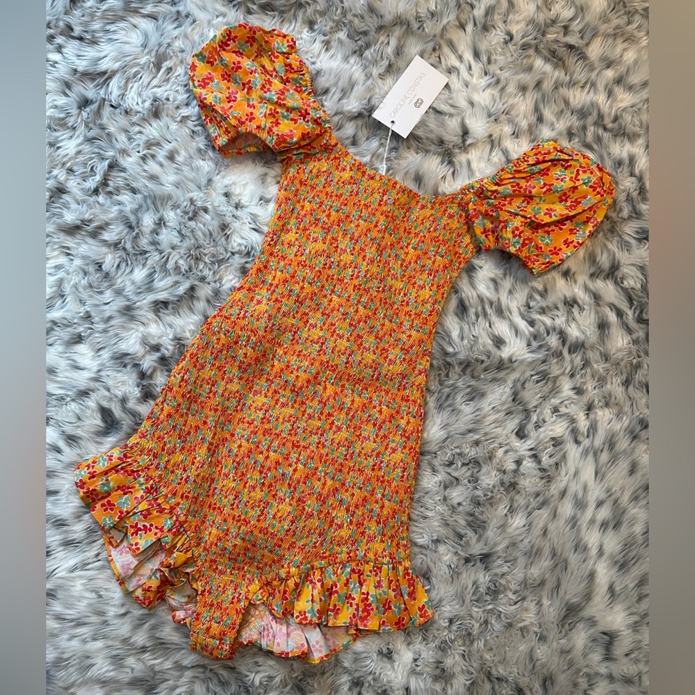 NWT Floral Romper Smocked Waist Jumper Puff Sleeve Ruffle Small Caroline Contras